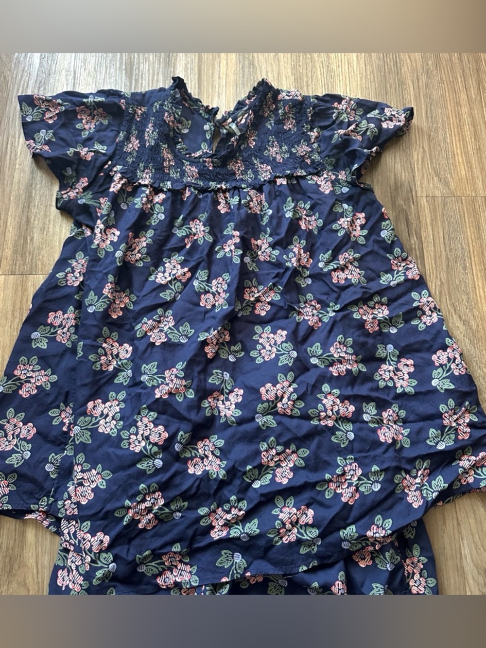 Anthropologie Darcy Smocked Sleep Top in Navy Blue Floral Lightweight pj. - Picture 2 of 5